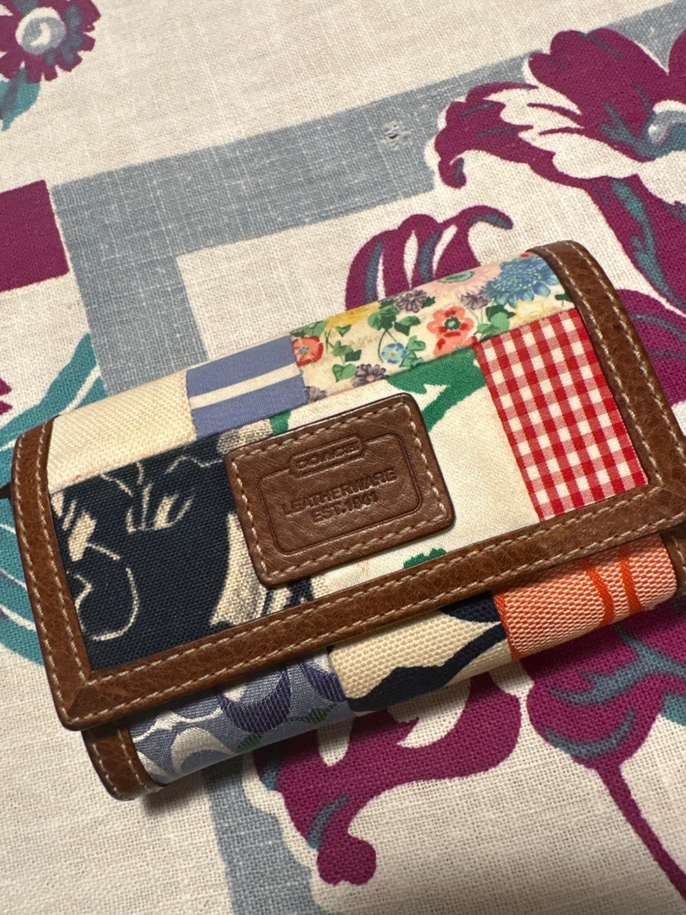Coach Patchwork Canvas Tote and Wallet - Multicolor with Brown Trim - Picture 7 of 9